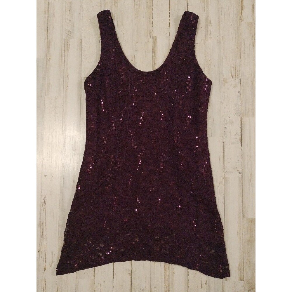 Ursula of Switzerland Sz 10 Sequined Lace Mini Dress Purple Vtg USA Sleeveless - Picture 6 of 9